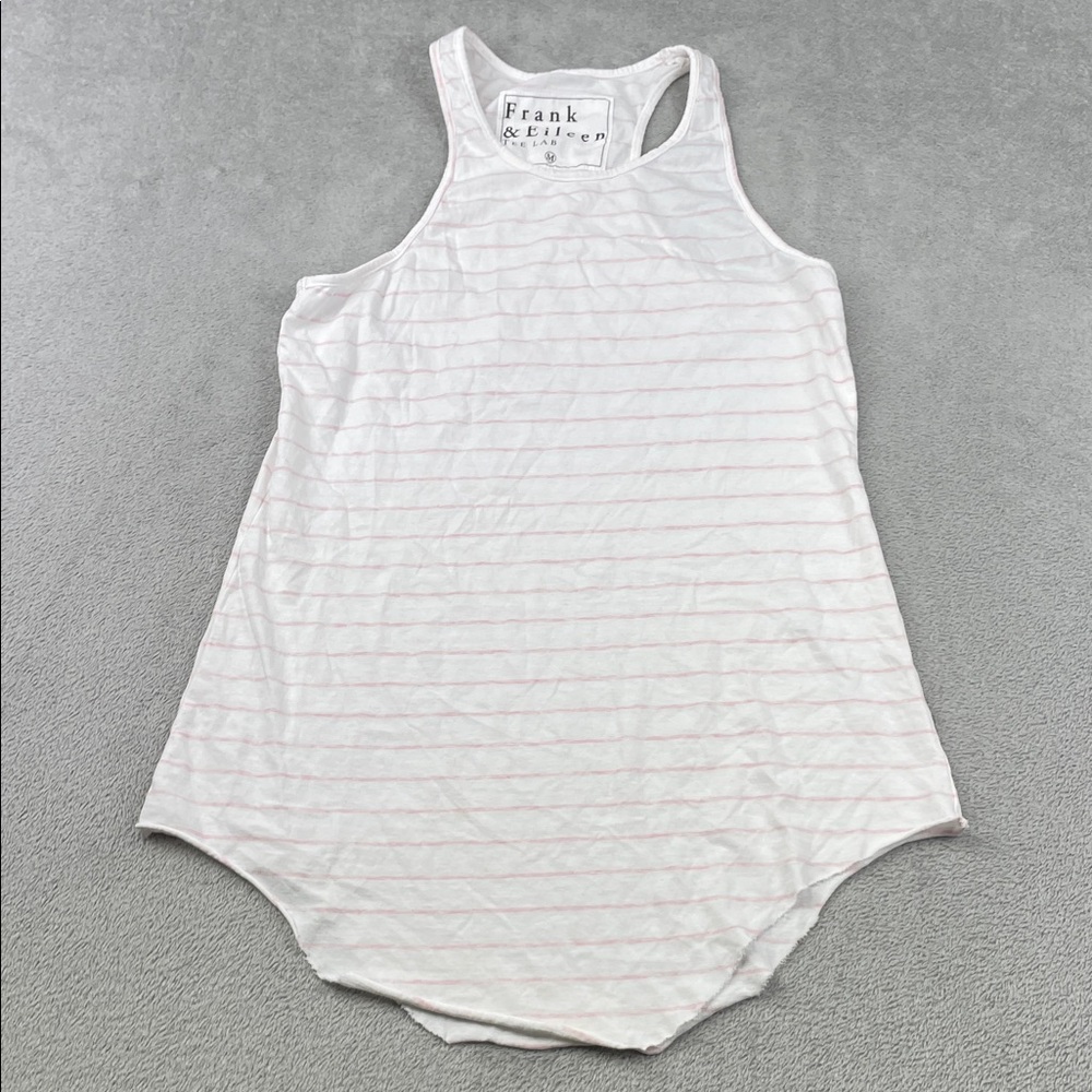 Frank & Eileen M Cotton‎ Light Pink White Stripe Curve Hem Tank Top Tee Lab USA